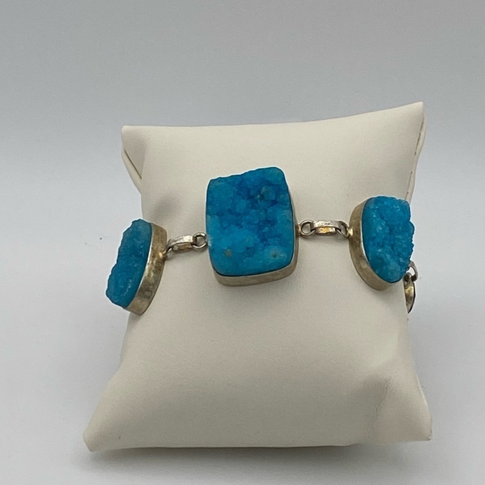 Large turquoise blue druzy bracelet set in 925 Sterling silver.